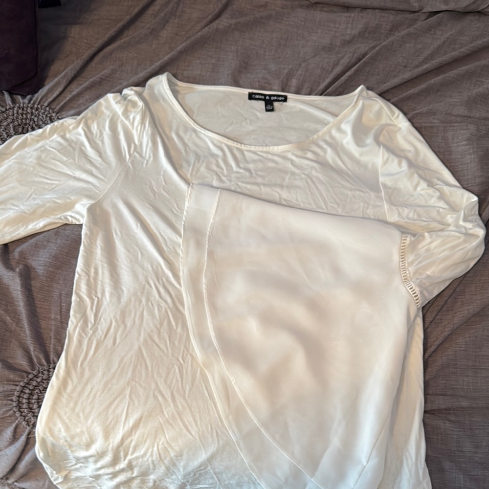 Express White 3/4 Sleeve Asymmetrical Wrap Blouse